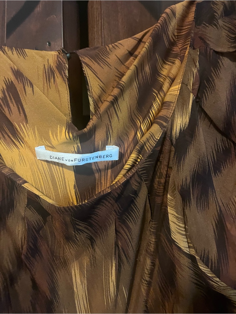Diane von Furstenberg Brown and Gold Abstract Print Dress
